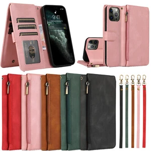 Hülle für iPhone 11 12 13 14 15 16Pro Max 16E XR Xs Max Leder Klapp Handy Tasche - Bild 1 von 17