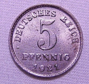 304 Fehlprägung Deutschland WW I ★★★ 5 Pfennig 1921 D unc ★★★ - Bild 1 von 2