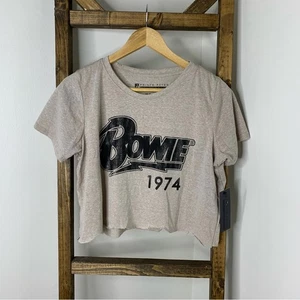 Camiseta recortada gráfica gris para mujer Prince Peter Collection x David Bowie M - Imagen 1 de 4