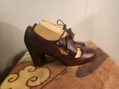Clarks Indigo Womens sz 10M Brown Leather Lace Up Heels #6 - Image 1 of 4
