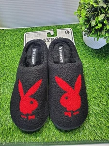 Playboy Herren Memory Foam Indoor Outdoor Schwarz Rot Hausschuhe Gr. L (11-12)⚫🔴Neu - Bild 1 von 8