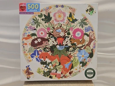 Puzzle 500 Pieces Eeboo Woodland Creatures Round Jigsaw Animals Nature Flowers - Image 1 of 4