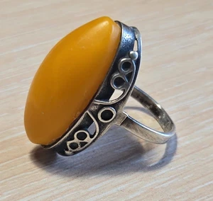 Antique USSR Russian Ring Sterling Silver 875 Natural Balt Amber Jewelry S 5,75 - Picture 1 of 8