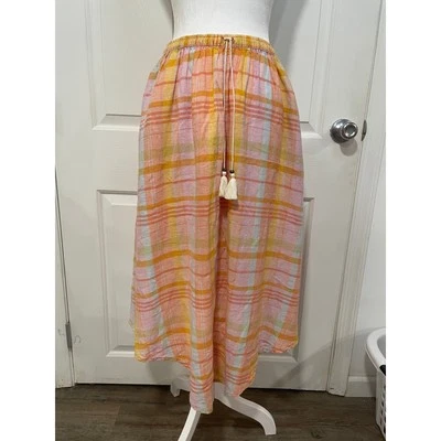 Maxi Falda Amer Eagle Lino Asimétrico Pastel Cuadros Borla Pull On Bolsillos Pequeña Foto 1 de 4