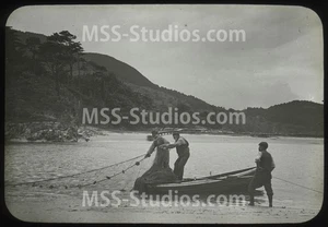 Penmaenpool Fishermen #2 (1906) Wales - Fotografisches Glasdia - Bild 1 von 2