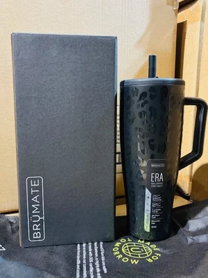 BrüMate Era 40 oz Tumbler with Handle & Straw 100% leakproof Onyx Leopard Black