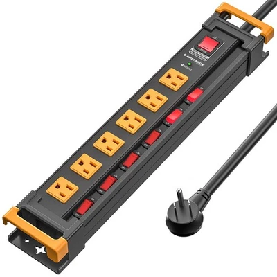 6 Outlet Individual Switches Power Strip, ETL Listed 6FT Cord 15Amp/1875W - Image 1 of 4