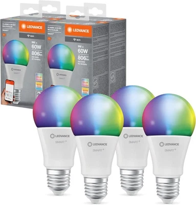 4 x Ledvance Smart+ LED A60 Birne 9W = 60W E27 RGBW 2700K-6500K Dimmbar App WiFi - Bild 1 von 4