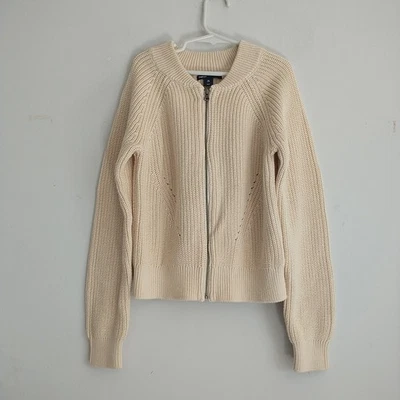 Cárdigan Gap Niños Niña XL 12 Crema Acanalado Tejido Cremallera Completa Algodón Grueso Pescador Nuevo Foto 1 de 4