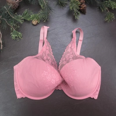 Lace Underwire Bra Womens 36C Pink Lightly Lined Adjustable Straps Hook Back - Image 1 of 4