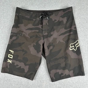 Fox Racing Board Shorts Swim Trunks Stretch 32 Mens Green Black Camo Boat Zip - Picture 1 of 11