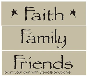 3 piezas. Juego de plantillas Faith Family Friends Prim Country Familia Hogar Arte Letreros Joanie - Imagen 1 de 2