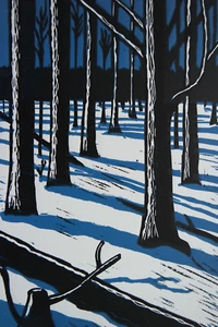 Farb-Linolschnitt „Winterwald“, Originaldruck, signiert T. Ehmke, 2025 - Bild 1 von 4