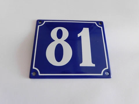Old French Blue Enamel Porcelain Metal House Door Number Street Sign / Plate 81 Cover
