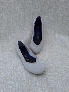 ROTHY'S The Flat Round Toe Flax Birdseye Beige Comfort Ballet Flats Shoes SZ 6.5 - Picture 1 of 11