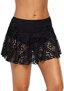 Lopie Women Lace Crochet Swim Skirt Bikini Bottom Swimsuit Medium, Black - Picture 1 of 6