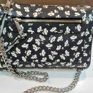 NWT REBECCA MINKOFF Avery Saffiano Leather Crossbody Black White Floral $175 - Picture 1 of 9