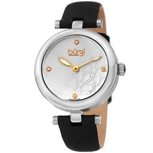 Women Burgi BUR197SSB Diamond Marker Flower Black Silver Leather Strap Watch - Picture 1 of 1
