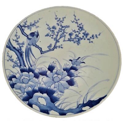 Antique Japanese Arita Porcelain Charger Painted Blue & White Bird & Tree Meiji • 225£