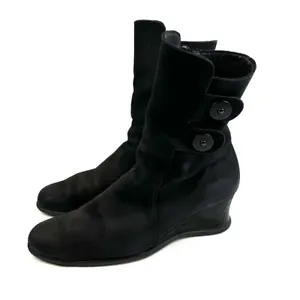 Arche Ankle Boots 39.5 Black Nubuck Leather Zip Up Wedge Bootie Womens 8.5 - Picture 1 of 15