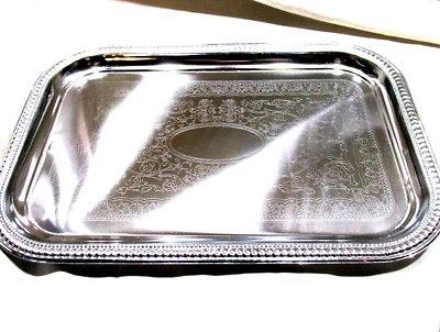 Bandejas de servir retangulares vintage prata niquelada 13 x 9 - Imagem 1 de 4