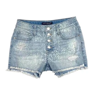 New IMPERIAL STAR Big Girls Frey Hem Destructed Splatter Denim Shorts Size 14 - Picture 1 of 7