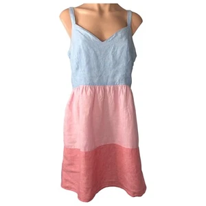Cynthia Rowley Dress Size AU 12 Linen Sleeveless Shift Pink Blue Tiered - Picture 1 of 10