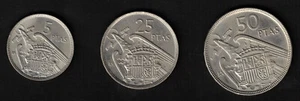 Spanien Serie Ba 1957 3 Münzen - 5+25+50 Peseten - EBC - Picture 1 of 2