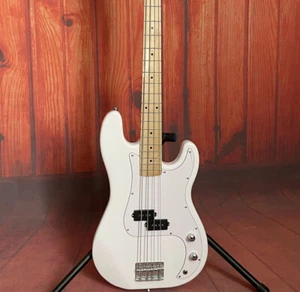 Custom Shop White Solid Body Electric Bass Guitar Chrome Part Maple Neck 4String - Picture 1 of 7