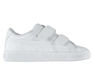 PUMA Basket Infant Kids Unisex UK 3 EU 19 White Leather Touch Close Trainers - Picture 1 of 3