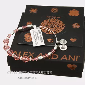 Auténtico Brazalete de Plata Brillante de Cristal Alex and Ani con Cuentas de Peonía Swarovski - Imagen 1 de 1