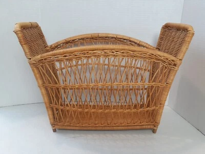 Vintage Boho Woven Rattan Wicker Basket Magazine Holder  15.5x9.5x12  MCM  Rack - Image 1 of 4