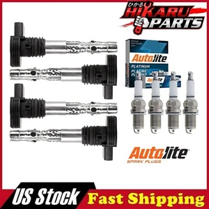 4x Autolite Spark Plug & 4x Ignition Coil For Volkswagen Jetta Passat Golf - Picture 1 of 9