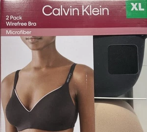 Clavin Klein Ladies' Black & Honey (Nude) Wirefree Bra 2 Pack NWT - Picture 1 of 5
