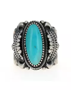 12.75 Natural Morenci Turquoise Ring By Navajo Artist Delbert Gordon - Picture 1 of 4