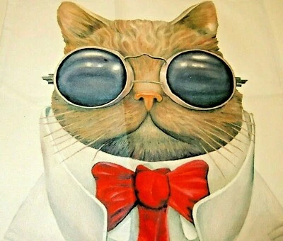 Square Cat in Glasses & Tie Cotton Chenille Pillow Cover 17.5" x 17.5" NEW (#70) - Image 1 of 4