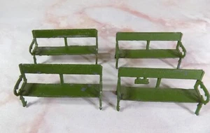 Vintage Metal Dollhouse Benches Set Of 4 Green Miniature Furniture Made In Engla - Picture 1 of 5