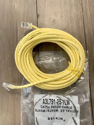 Belkin, 25 ft yellow cat5e patch cable cord. Never used. - Image 1 of 4