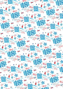 2 Sheets 18th Birthday Wrapping Paper 18 Giftwrap Male Blue White Red (AWU-W46) - Picture 1 of 2