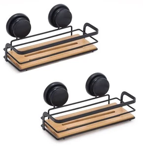 2 Pack Rectangular Bamboo Corner Shower Caddy Shelf Basket Rack,Premium Suction - Picture 1 of 10
