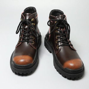 Men Round Shoes Retro Gradient Anti Slip Chukka Resistant Buckle Leather Boots