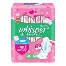 Whisper Ultra Skinlove Soft Sanitary Pads for Women|50 thin Pads|XL|Cottony soft