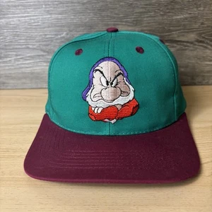VINTAGE Snow White Grumpy Hat Cap Snap Back Green Burgundy Embroidered Youth 90s - Picture 1 of 11