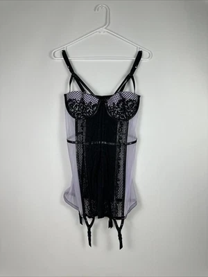 Victoria’s Secret Bustier Corsé 36C Negro y Púrpura Lencería Transparente Ligas Foto 1 de 4