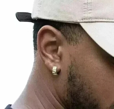 1.00Ct Round Cut Lab-Created Men's Huggie Hoop Earrings 14K Yellow Gold Plated - Image 1 of 4