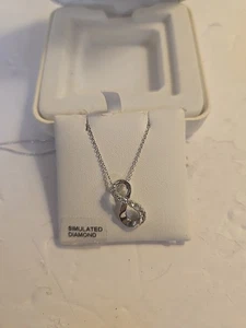 Infintiy Pendant 16" Necklance Simulated Diamond 925 Sterling Silver - Picture 1 of 5