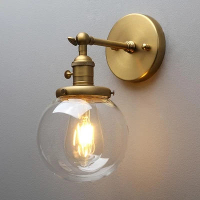 Aplique de pared vintage accesorio de iluminación industrial con vidrio transparente redondo de 5,9" G... Foto 1 de 4