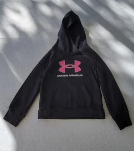 Under Armour Hoodie Girls Size YXS Black And Pink Pullover Sweatshirt Active - Picture 1 of 9