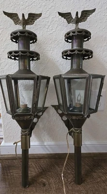 Victorian Coach Carriage Porch Lantern Lamp light Eagle Finial Brass VTG/Antique - Image 1 of 4