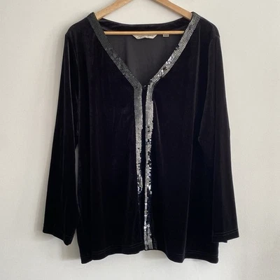 Cárdigan Avenue Suave Terciopelo Lentejuelas Plus 22/24 Negro Lujo Vacaciones Vestido Cubierta Foto 1 de 4